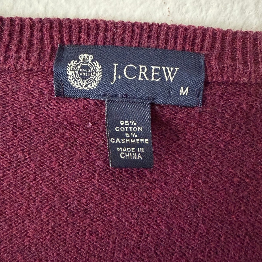 J. Crew Cashmere Cotton Blend V-Neck Sweater in Maroon Men’s Medium - Picture 4 of 10